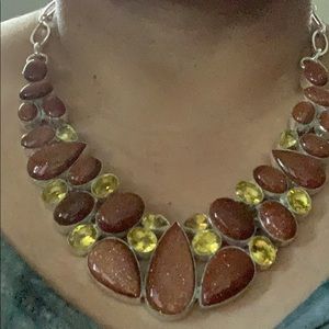 Gold stone and citrine twin row necklace.